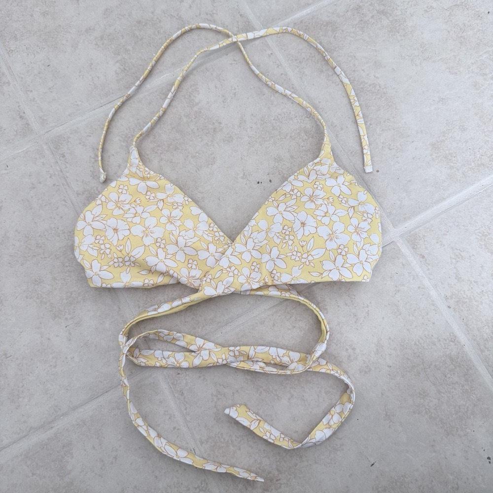 Hollister Wrap Around Bikini Top Yellow Floral Size Small‎ See Description